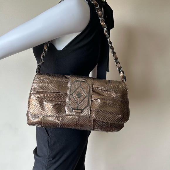 RAFE New York Shoulder Bag Chain Genuine Python Snake Skin Metallic Bronze - Picture 15 of 16